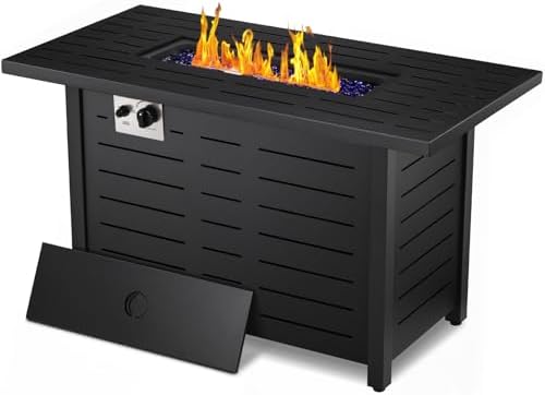 Xbeauty Fire Pit Propane Gas FirePit Table 43" Outdoor Fire Pit Rectangular Tabletop with Lid, Rain Cover, for Outside Garden Backyard Deck Patio