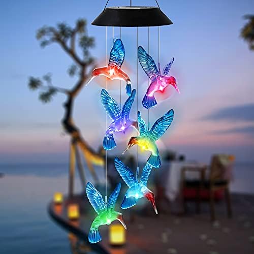 Hummingbird Solar Wind Chimes Color Changing Solared Lights Outdoor Waterproof LED Wind Chimes Solar Powered Lights for Home Party Yard Garden Christmas Decoration(Blue)