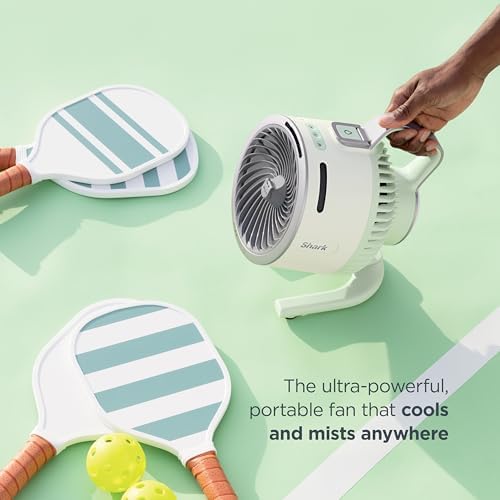 Shark FlexBreeze HydroGo Fan—Ultra-powerful portable fan with indoor + outdoor mist. Up to 70 feet of reach, corded & cordless, up to 12-hr. battery, 5 speeds, evaporative misting, Grey, FA052