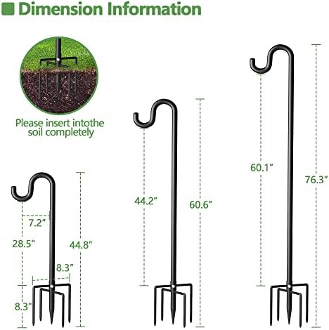 76" Shepherds Hooks for Outdoor, Extra Thick Bird Feeder Pole with 5 Prong Base, Adjustable Shepards Hook for Garden, Weddings, Hanging Plant
