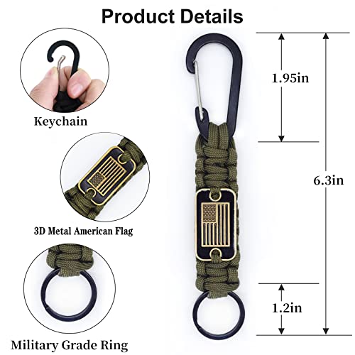 Tragdro 2 Pcs Heavy Duty Braided Paracord Lanyard Keychain with USA Flag, Parachute Rope Necklace Keychains, Braided Strong Lanyard for Outdoor Activities, Camera, Keys, Whistle, Traveling