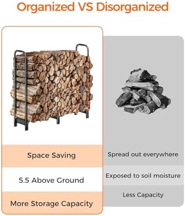 Firewood Rack,4ft Heavy Duty Fire Wood Storage Racks for Indoor Outdoor,Metal Log Holders for Firewood,Fireplace Wood Pile Storage Stacker Organizer, Black