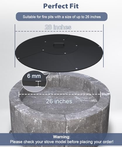 Round Fire Pit Lid, 32" Metal Cover with Handle Fits for Bonfire Pits or Fire Tables, All-Weather Resistance Outdoor Firepit Accessory, Smokeless Fire Pit Cover Doubles as Tabletop