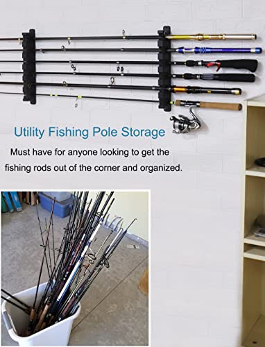 Ducurt Fishing Rod Rack Holders Wall-mounted Fish Pole Holder for Garage & Boat 6-Rod Storage Racks (Horizontal Black, 1 Pair)