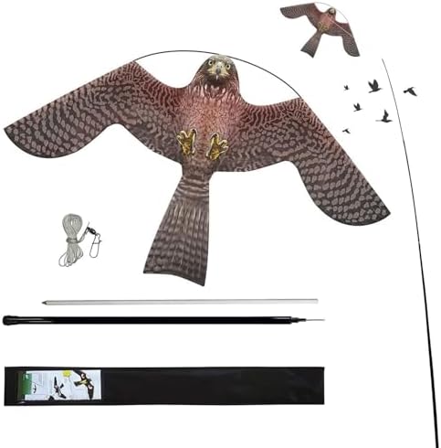 Bird Hawk Flying Kite with Pole Crop Protector Bird Scare Flying Kite with 4m Pole Has The Effect of Scaring Birds