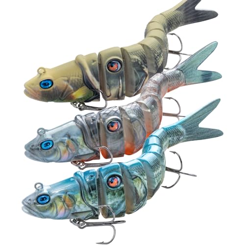 HANDING M1 Multi-Jointed Swimbait Fishing Lure with Mustad Hook, Freshwater or Saltwater Musky Pike Bass Lures,Lifelike Hard Swimbait, Original Design, Angler's Gift 1/2oz,3/4oz,1 1/4oz (3 Pack)