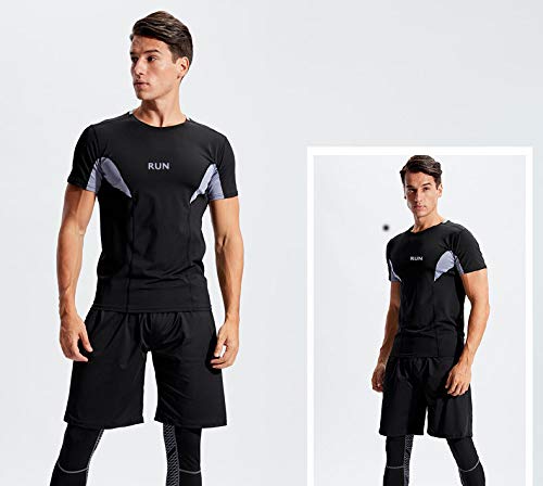BUYJYA 5Pcs Men's Compression Pants Shirt Top Long Sleeve Jacket Set Suit (B Style, 2XL)