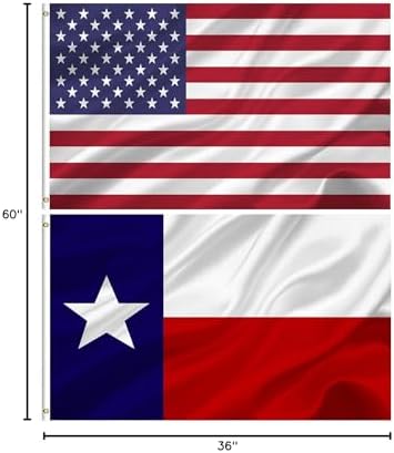 American and Texas State Flag Combo 3x5 Outdoor- Durable 100% Polyester Heavy Duty Fade Resistant US and Texas Flags Banner wall decor indoor