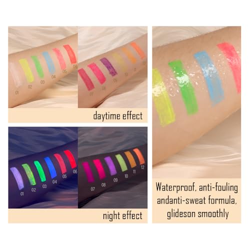 evpct Colorful UV Neon Liquid Eyeliner Pencil Pen, Rainbow Halloween Matte Colored Eyeliners Pencil Glow in Dark, Waterproof Long Lasting Highpigmented Delineador de ojos líquido de neón 01# White