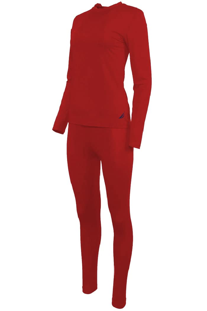 Nautica Women's Long Sleeve Thermal Underwear Base Layer Set (Red, Medium)