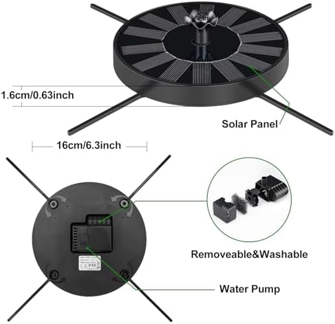 Solar Fountain Pump with Spray Height Adjustment, Upgrade Glass Solar Bird Bath Fountains with 6 Nozzles, Outdoor Solar Water Fountain Pump for Bird Bath, Garden, Pool, Pond