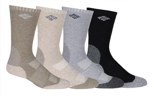 Columbia Mens Wool Blend Basic Crew Socks, 4-pack, Brown/Khaki/Charcoal/Black, 10-13 US