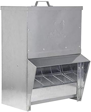 RentACoop Galvanized Chicken Trough Feeder, Weatherproof Poultry Food Dispenser with Lid 25LB Capacity