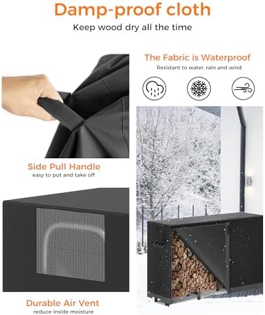 8ft Firewood Rack Outdoor with Cover, Heavy Duty Wood Racks Outdoor for Firewood, Indoor Firewood Storage Log Rack with Cover Wood Holder Set Black