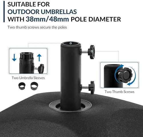 Yaheetech Fillable Mobile Umbrella Base, Heavy Duty Patio Umbrella Pole Holder for Outdoor 4 Wheels, 2 Locks 2 Knobs 123lb Capacity for Deck, Poolside, Garden, Black