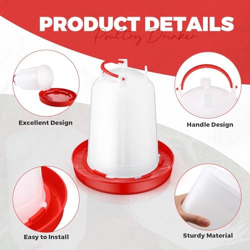Pickmesh 2 Pcs 2 Gallon Plastic Poultry Drinker Poultry Waterer Automatic Chicken Water Feeder Fed Water Container Jar for Duck Baby Chicks Rabbit Turkeys Outdoor Farm