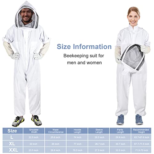 Bee Suits for Men Women,Bee Keeper Suite with Beekeeping Gloves,Beekeeping Suit with Veil Hood,Fully Body Sturdy Beekeeper Suite,Suitable for Professional Beekeepers and Beginners(X-Large)