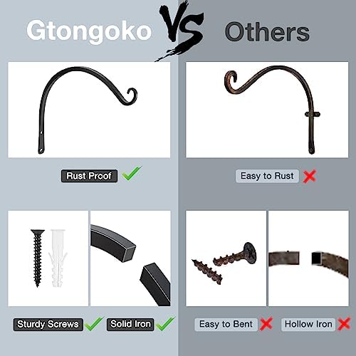 Gtongoko 2 Pack 14 Inch Plant Hangers Outdoor Metal Hanging Plant Bracket Bird Feeder Plant Hooks for Hanging Flower Basket, Wind Chimes, Solar Lanterns, Black