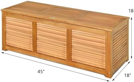 Tangkula 46 Gallon Acacia Wood Deck Box, Garden Backyard Storage Bench, Outdoor Storage Container for Patio Furniture Cushions and Gardening Tools (Natural)