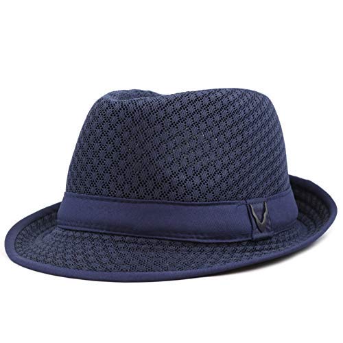 The Hat Depot Light Weight Classic Soft Cool Mesh Crushable Fedora hat (S/M, Navy)