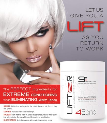 4BOND Premium Hair Bleach Powder Lightener | Blue Based Lightener | Up To 9 Levels Of Lift | Infused with Amino Acids, and Quinoa, Keratin and Baobab Proteins For Repairative Conditioning 16 Fl Oz
