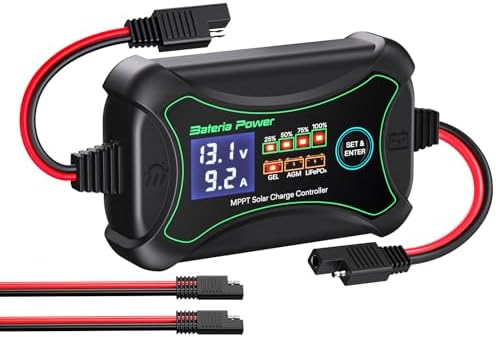 10Amp 12 Volt MPPT Solar Charge Controller, Bateria Power Intelligent Portable Solar Panel Controller, Max PV 150W 30Voc Solar Regulator for Gel AGM Lead-Acid, Lithium LiFePO4 Battery (SunRock 10)