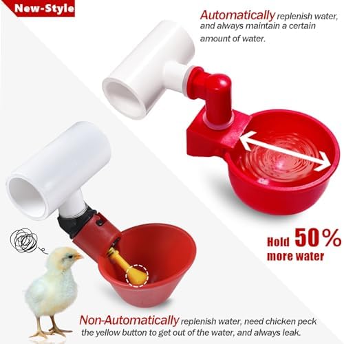 Chicken Water Cups for PVC with Tee (12 Pack), Automatic Chicken Waterer Kit for Poultry, DIY PVC Water Feeder for Chicken/Duck/Quail/Turkey