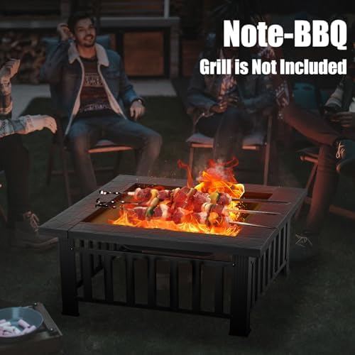 36 inch Fire Pit, Square Outdoor Fire Pit Table with Spark Screen & Fire Poker, 3-in-1 Multipurpose Firepits for Outside, Fireplace for Yard, Garden, Patio