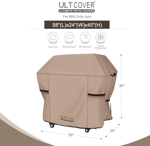 ULTCOVER Waterproof Grill Cover 58 inch, Heavy Duty BBQ Cover for 3-5 Burners Outdoor Gas Barbecue Grill