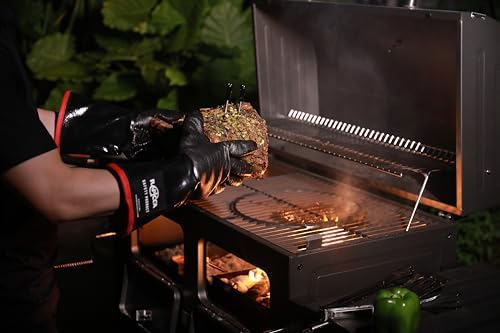 RAPICCA 932°F Heat Resistant BBQ Grill Gloves: Oil Resistant Waterproof for Smoking Grilling Cooking Barbecue Deep Frying Turkey Rotisserie Handling Hot Greacy Meat Stocking Stuffers - Long Sleeve