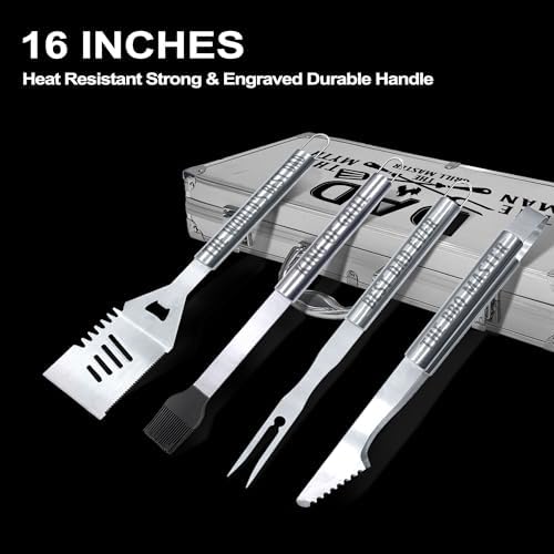 Dad Gifts, Fathers Day Dad Gifts from Daughter Son Heavy Duty Grilling Accessories Kit for Backyard BBQ, Dad Birthday Gift Thick Stainless Steel Grill Utensils with Non-Slip Handle Tool Grill Present