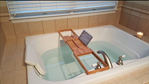 Bamboo Bathtub Tray - Wood Bath Caddy with Book, Phone, or Tablet Rest, Cup Holder, and Extended Sides for Bath Accessories by Home-Complete (Natural)