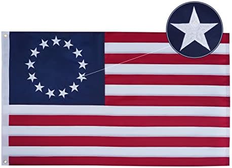 Bradford Betsy Ross Flag 3x5 ft Outdoor Embroidered 13 Star American Flags Heavy Duty, Double Sided Colonial Flag 13 Stars for 4th of July Memorial Day Use Long Lasting