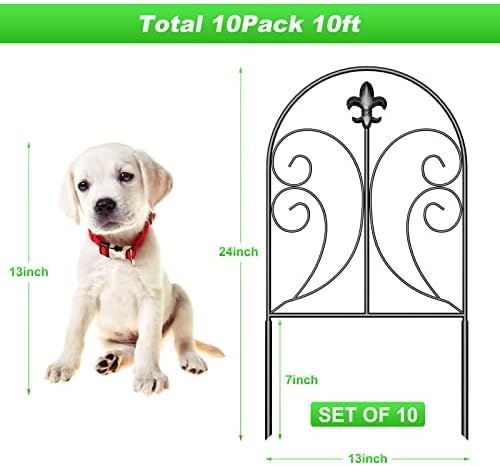 Skcoipsra Decorative Garden Fence 10 Pack, 24in(H) x 10ft(L) Animal Barrier Fence, Rustproof Metal Fencing for Yard, Dog Rabbits Wire Section Garden Edging Border for Yard Patio, Arched