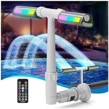 Pool Fountain with 8-Color 4-Mode LED Lights, Above/Inground Pool Fountain Lights with Remote, 360°Adjustable Pool Sprinkler for Relaxation & Cooling 10-20°F