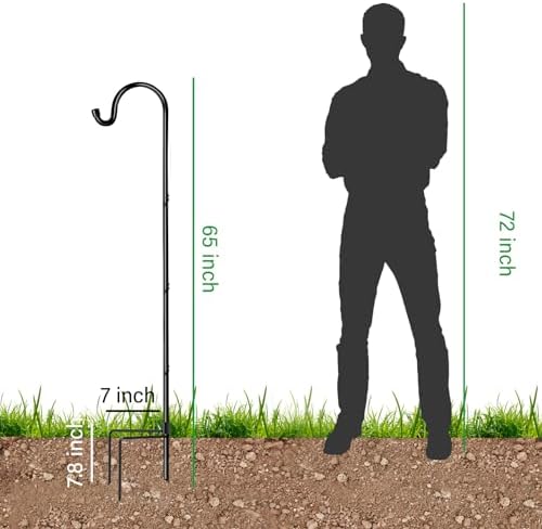 GOFORWILD Shepherd’s Hooks 2 Pack Black, 65 inches Tall, Adjustable Garden Hook for Outdoor, Hanging Plant, Solar Lights, Lanterns, Bird Feeders, Garden Stake and Wedding Decor, 7015
