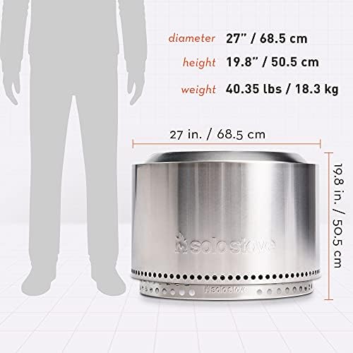 Solo Stove Yukon 2.0, 27 Inch Smokeless Fire Pit with Removable Ash Pan - Wood Burning Portable Stainless Steel Outdoor Fireplace, Stainless Steel, Ideal for 6 or More People, 38 lbs