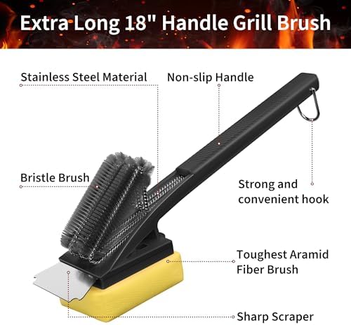 Grill Brush with Scraper-Replaceable Steam BBQ Grill Cleaner Brush Head -Black 3-in-1 Safe Barbecue Clearning Brush Tools for Cast Iron/Stainless-Steel Grates (2 Steam Brush Heads)-Gifts for Grill Men