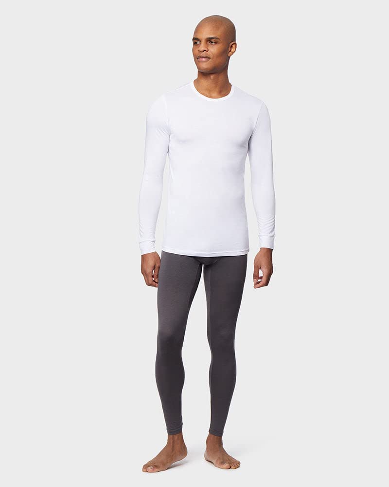 32 Degrees Men's Lightweight Baselayer Crew Top | Long Sleeve | Form Fitting | 4-Way Stretch | Thermal, White, Large