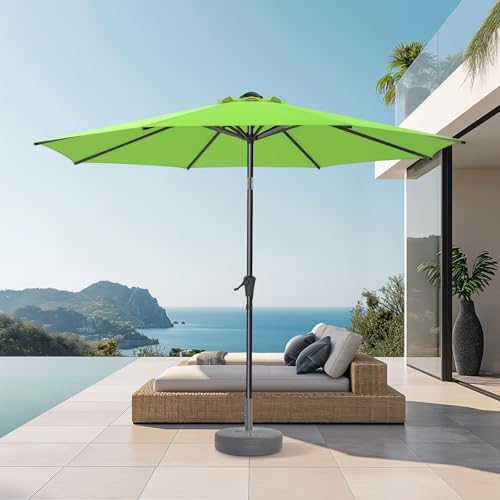 HOMSHADE 9ft Outdoor Patio Umbrella - Market Table Pool Deck Umbrella UPF50+ UV Protection with Push Button Tilt, Crank and 8 Sturdy Ribs (Apple Green, No base)