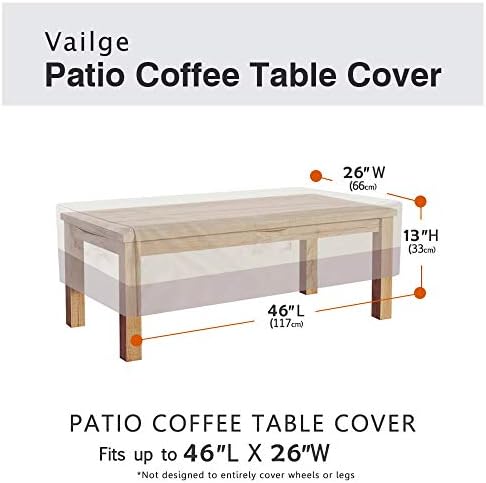 Vailge Rectangular Coffee Table Cover - Outdoor Lawn Patio Furniture Covers with Padded Handles and Durable Hem Cord - Heavy Duty and Waterproof,Fits Large Rectangular Coffee Table (Beige & Brown)