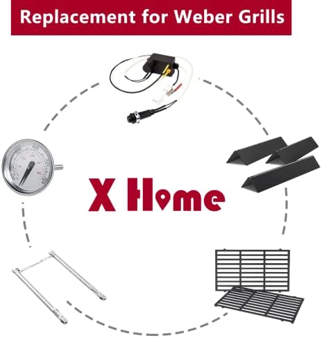 X Home 7637 Grill Grates Replacement for Weber Spirit E/S210 (2013), Spirit II E/S-210 (Front-mounted Control) Gas Grill Replacement Parts, 17.5 x 10.2 Inch, 2-Pack