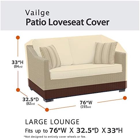 Vailge 2-Seater Heavy Duty Patio Bench Loveseat Cover,100% Waterproof Outdoor Sofa Cover, Lawn Patio Furniture Covers with Air Vent, Medium(Standard), Beige & Brown
