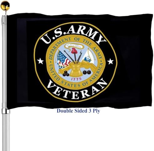 Army Veteran Emblem Flags 3x5 Outdoor Double Sided- Army Gold Crest Military Flag 3 Ply Heavy Duty with 2 Brass Grommets for Outside Oudoor