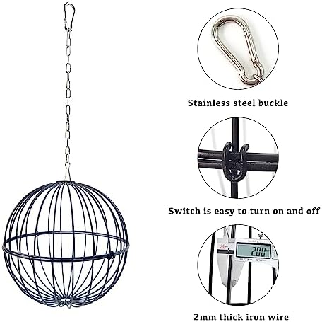 Hanging Chicken Feeder - 7.1 Inch Large Iron Chicken Veggie Treat Ball - Sturdy Chicken Treat Holder with 15.7 Inch Hanging Chain - Black