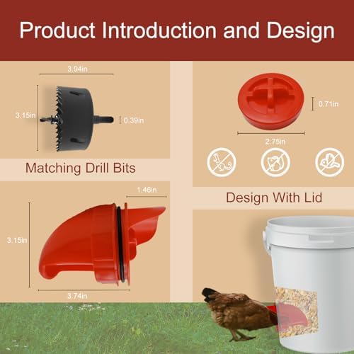 Automatic Chicken Feeder and Waterer Set, 8 Pack Chicken Waterer Cups and 4 Pack Chicken Feeders, DIY Large Chicken Water Feeder, Suitable for Various Poultry, with Mounting Hole Opener