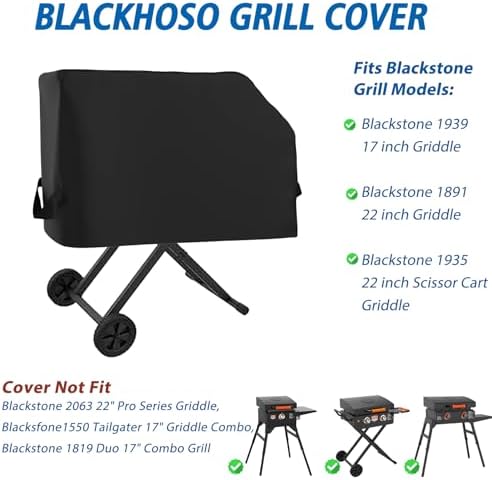 Griddle Cover for Blackstone 22” On The Go Scissor-Leg Griddle with Hood and Stand, Heavy Duty Waterproof Cover for Blackstone 1935 22inch Scissor Cart Griddle, Outdoor BBQ Grilling Cover