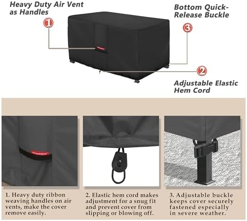 Porch Shield Patio Fire Pit Cover - Waterproof 600D Outdoor Rectangular Fire Table Cover Deck Box Protector - 48 x 28 inch, Black
