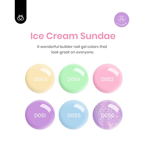 Beetles Builder Gel for Nails, 6 Colors 7 in 1 Summer Building Nail Gel for Nail Apex and Extension in Strengthener Hard Gel Macaron Pink Blue Green Yellow Purple Glitter Pastel Gel Polish