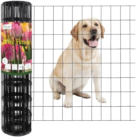Black PVC Coated Welded Wire Fence 24 Inch x 25 Foot, 2 Inch x 3 Inch 16GA, Garden Border Fencing Roll Vinyl Coating Metal Wire Mesh for Yard Vegetable Plant Protection Poultry Netting
